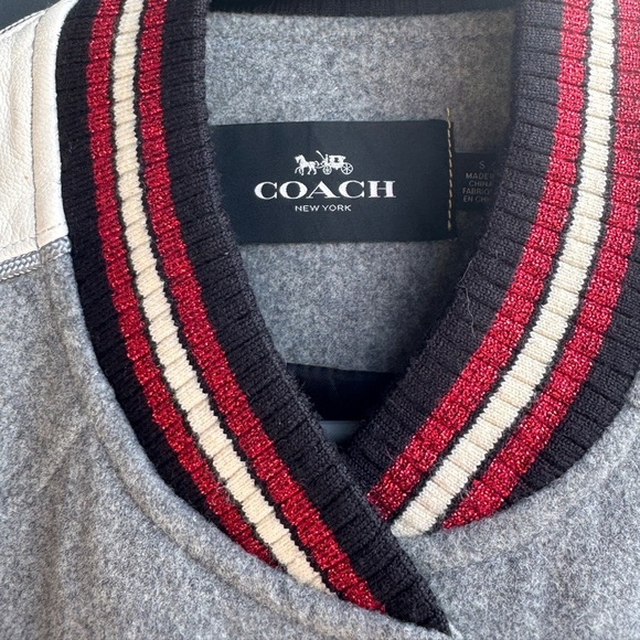 Coach Gray Metallic Patch Wool Varsity Jacket
with Red and White Details - Picture 7 of 14